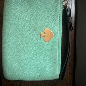 Kate Spade Aqua Wristlet with Gold Accent